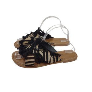 Pretty Little Thing Sandals Slides Black Cream Women's Size 6